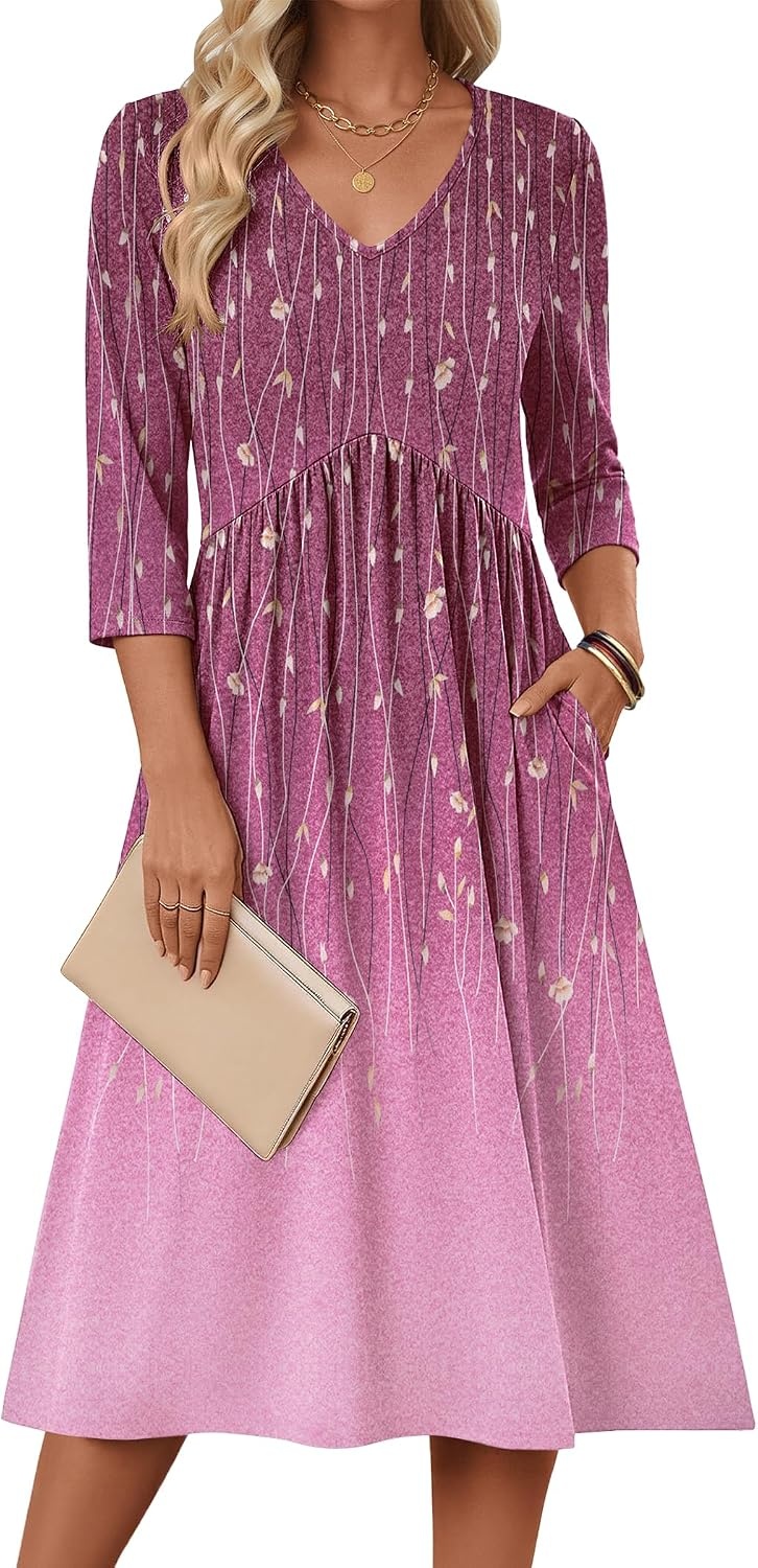 image:imageZeagoo Summer Dresses for Women 2026 34 Sleeve Casual Midi Tshirt DressesPurple
