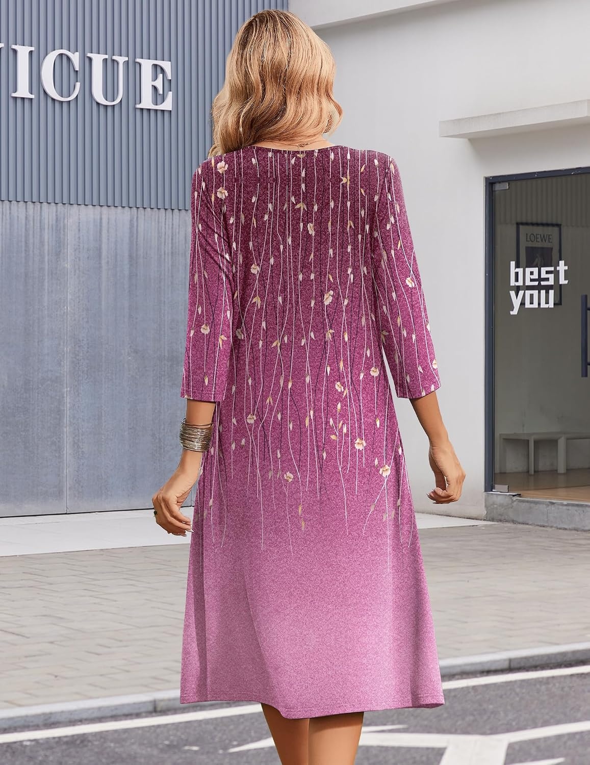 image:imageZeagoo Summer Dresses for Women 2026 34 Sleeve Casual Midi Tshirt DressesPurple