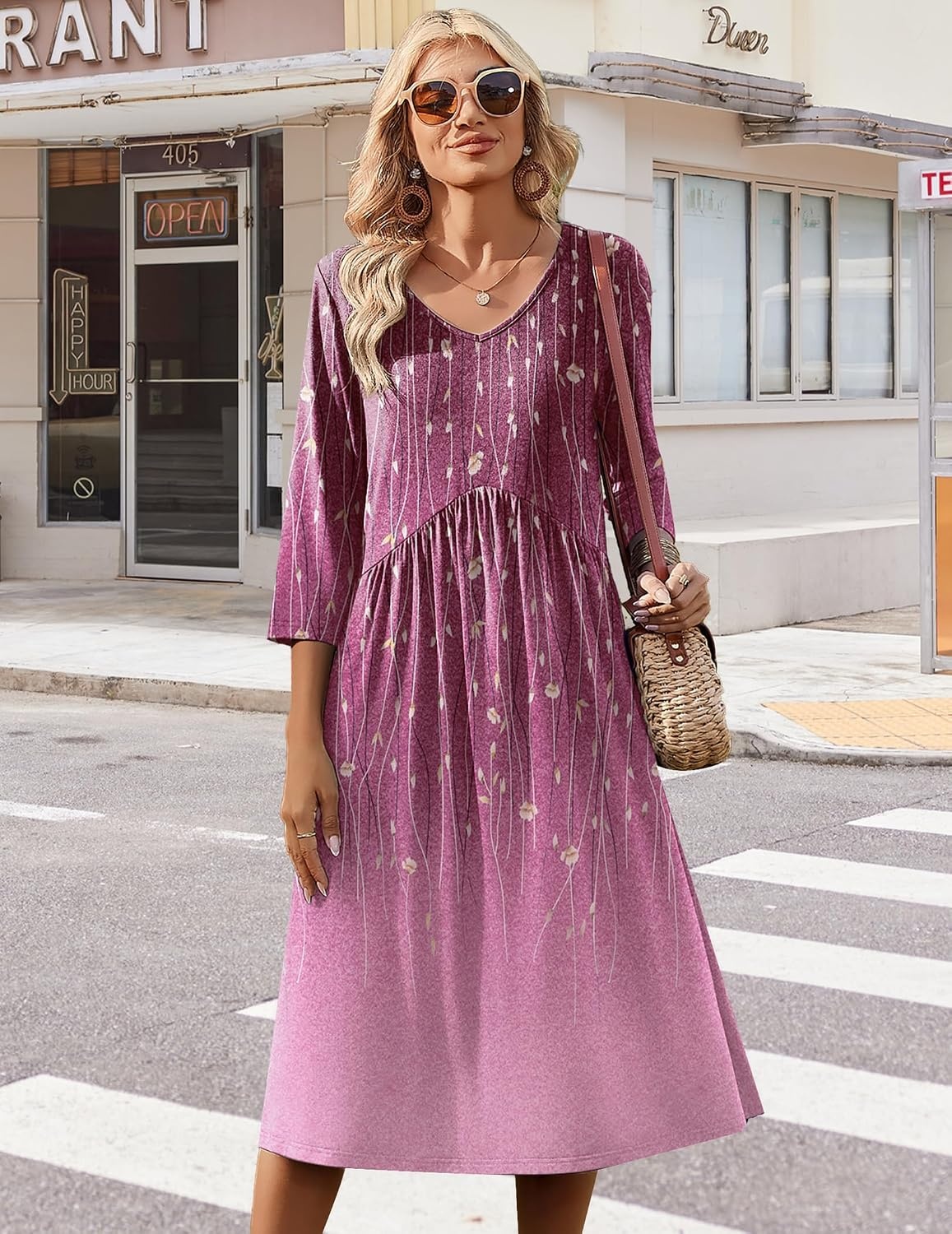 image:imageZeagoo Summer Dresses for Women 2026 34 Sleeve Casual Midi Tshirt DressesPurple