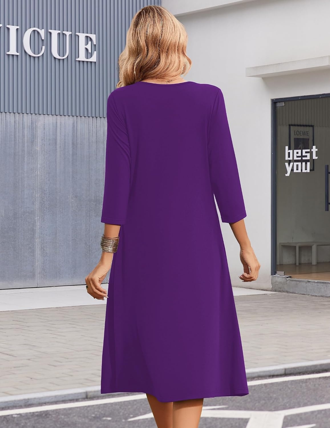 image:imageZeagoo Summer Dresses for Women 2026 34 Sleeve Casual Midi Tshirt DressesSolid Purple