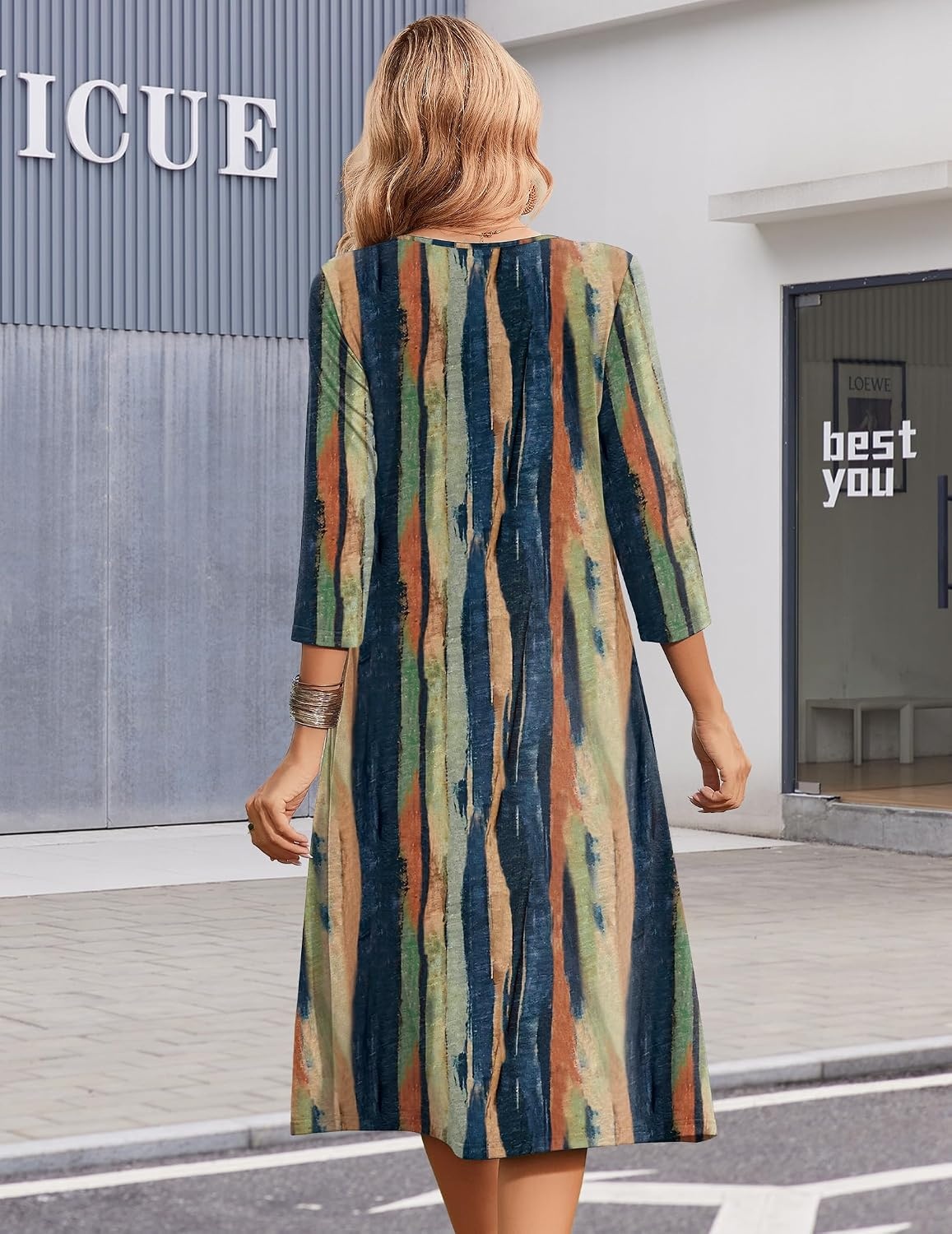 image:imageZeagoo Summer Dresses for Women 2026 34 Sleeve Casual Midi Tshirt DressesTie Dye