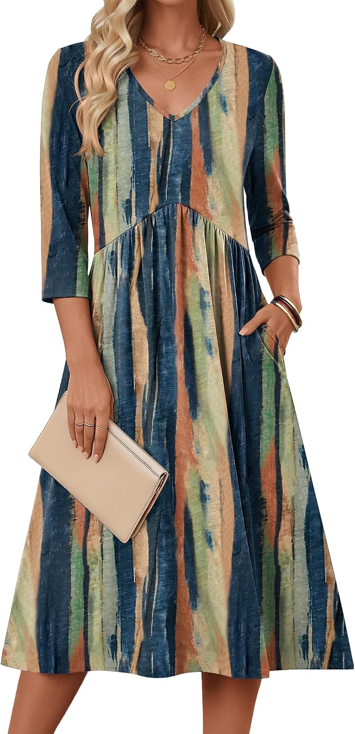 image:imageZeagoo Summer Dresses for Women 2026 34 Sleeve Casual Midi Tshirt DressesTie Dye