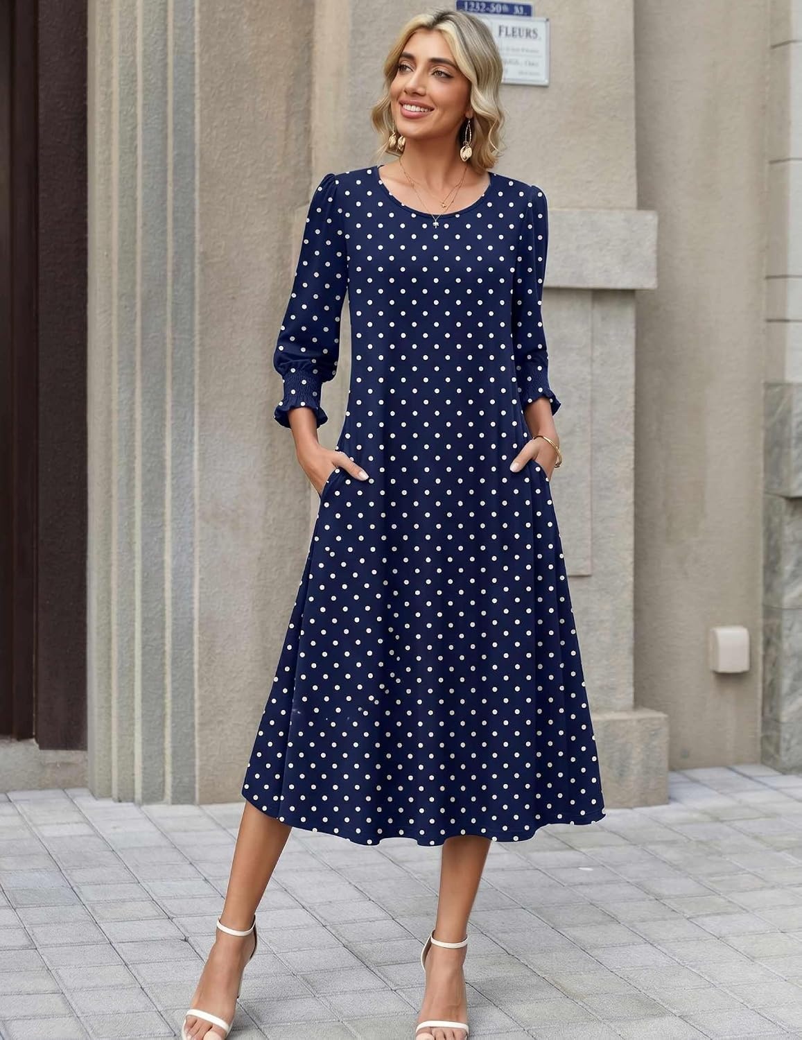 image:imageZeagoo Summer Dresses for Women 2026 34 Sleeve Dress for Women Floral Midi Dresses for Casual Womens Dresses with PocketsCfloraljh379new