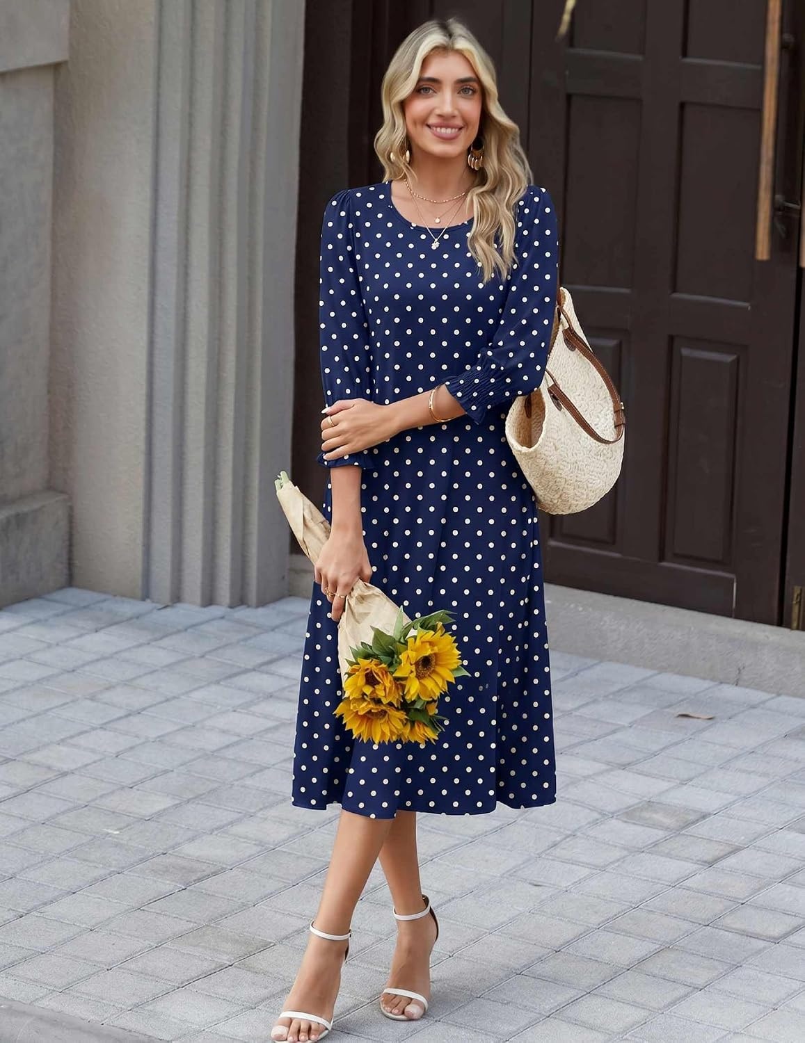 image:imageZeagoo Summer Dresses for Women 2026 34 Sleeve Dress for Women Floral Midi Dresses for Casual Womens Dresses with PocketsCfloraljh379new