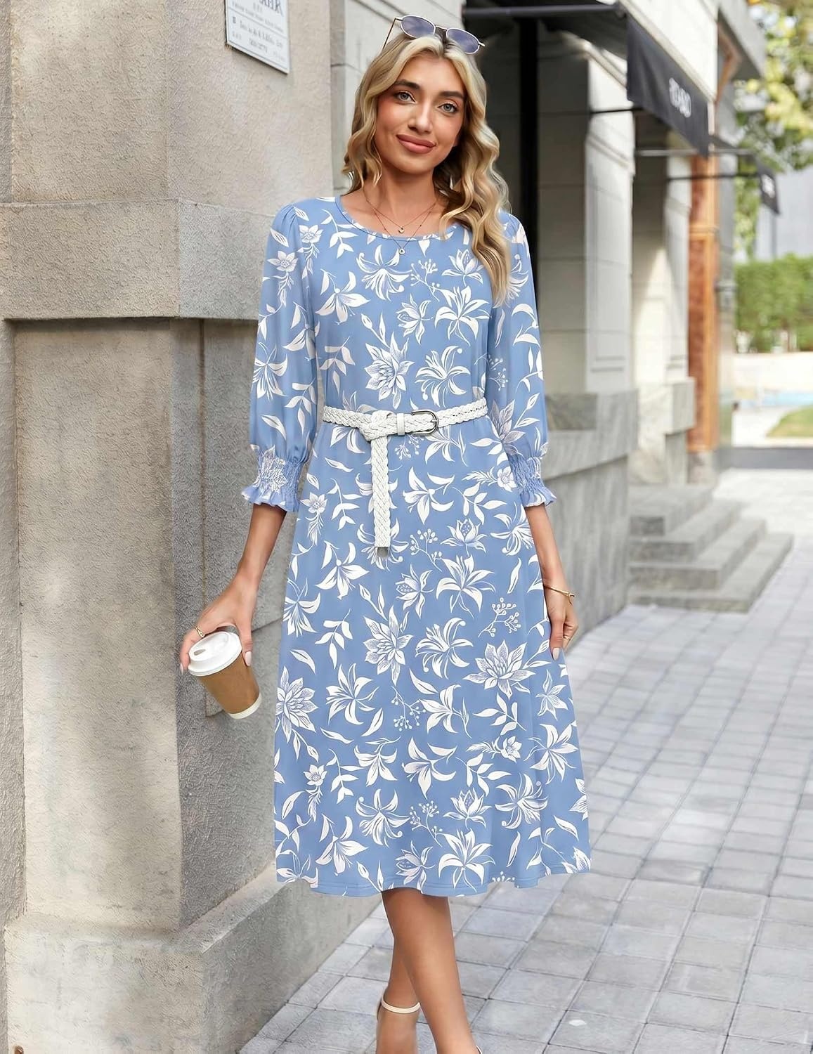 image:imageZeagoo Summer Dresses for Women 2026 34 Sleeve Dress for Women Floral Midi Dresses for Casual Womens Dresses with PocketsCfloralsf378new