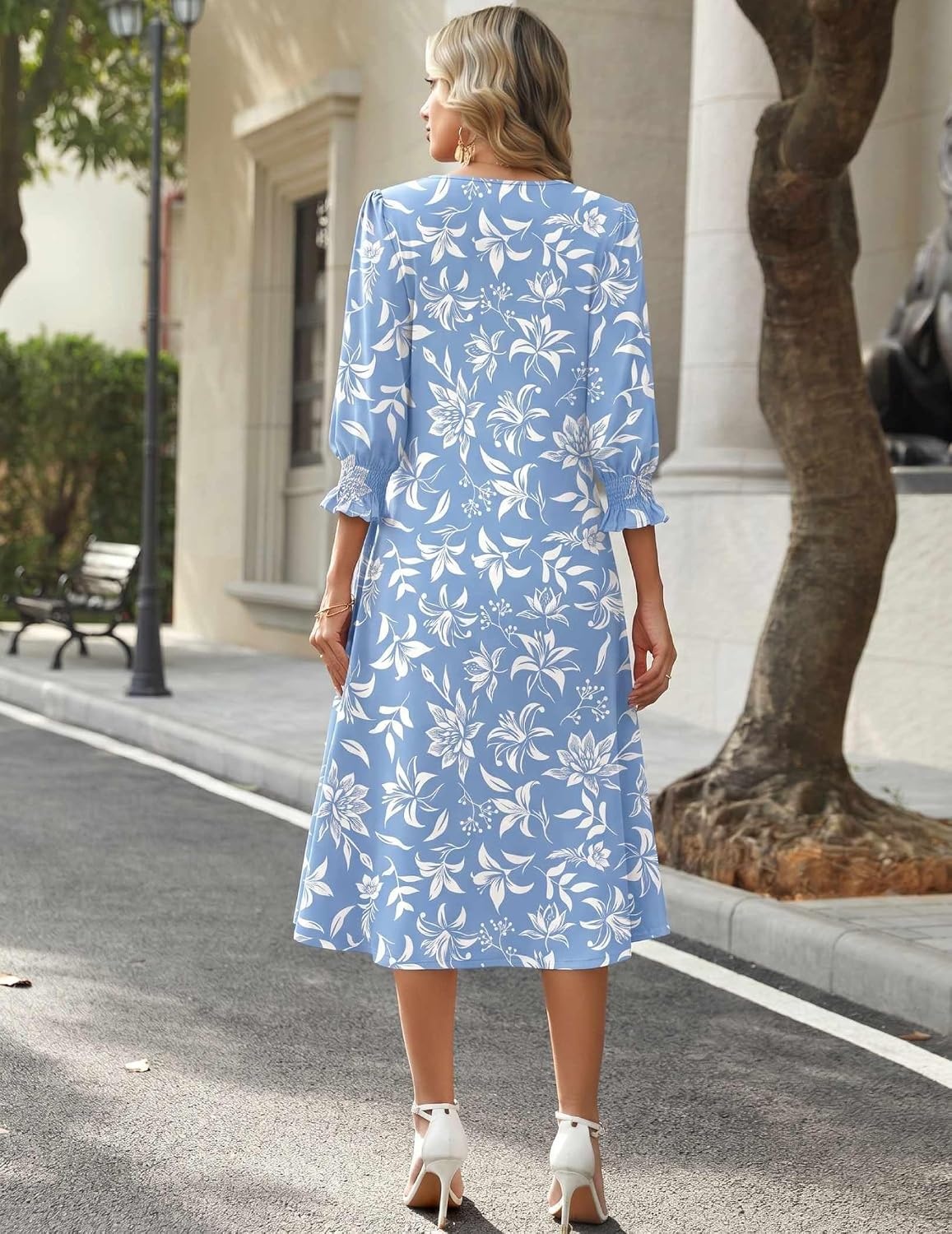 image:imageZeagoo Summer Dresses for Women 2026 34 Sleeve Dress for Women Floral Midi Dresses for Casual Womens Dresses with PocketsCfloralsf378new