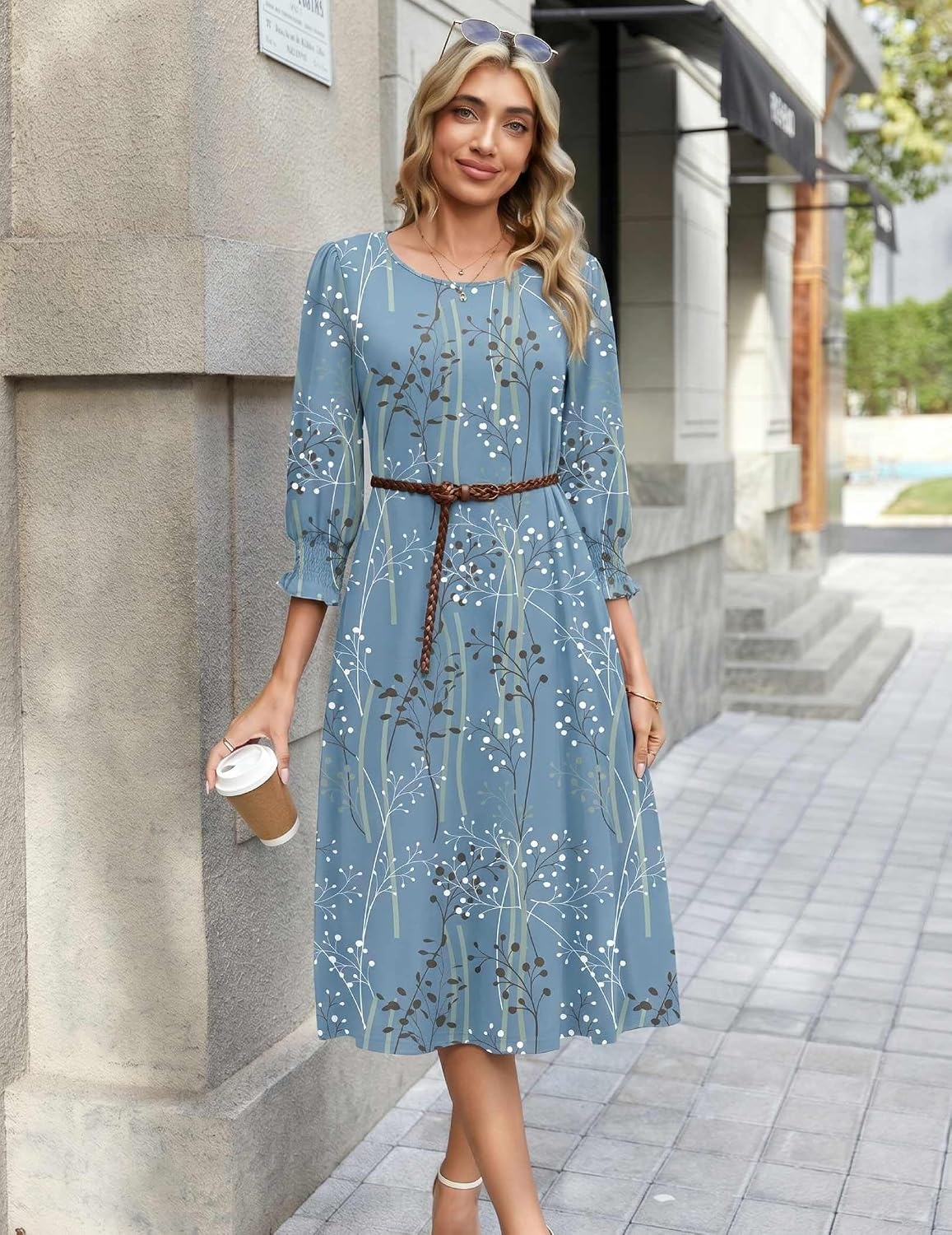 image:imageZeagoo Summer Dresses for Women 2026 34 Sleeve Dress for Women Floral Midi Dresses for Casual Womens Dresses with PocketsCfloralsp111new