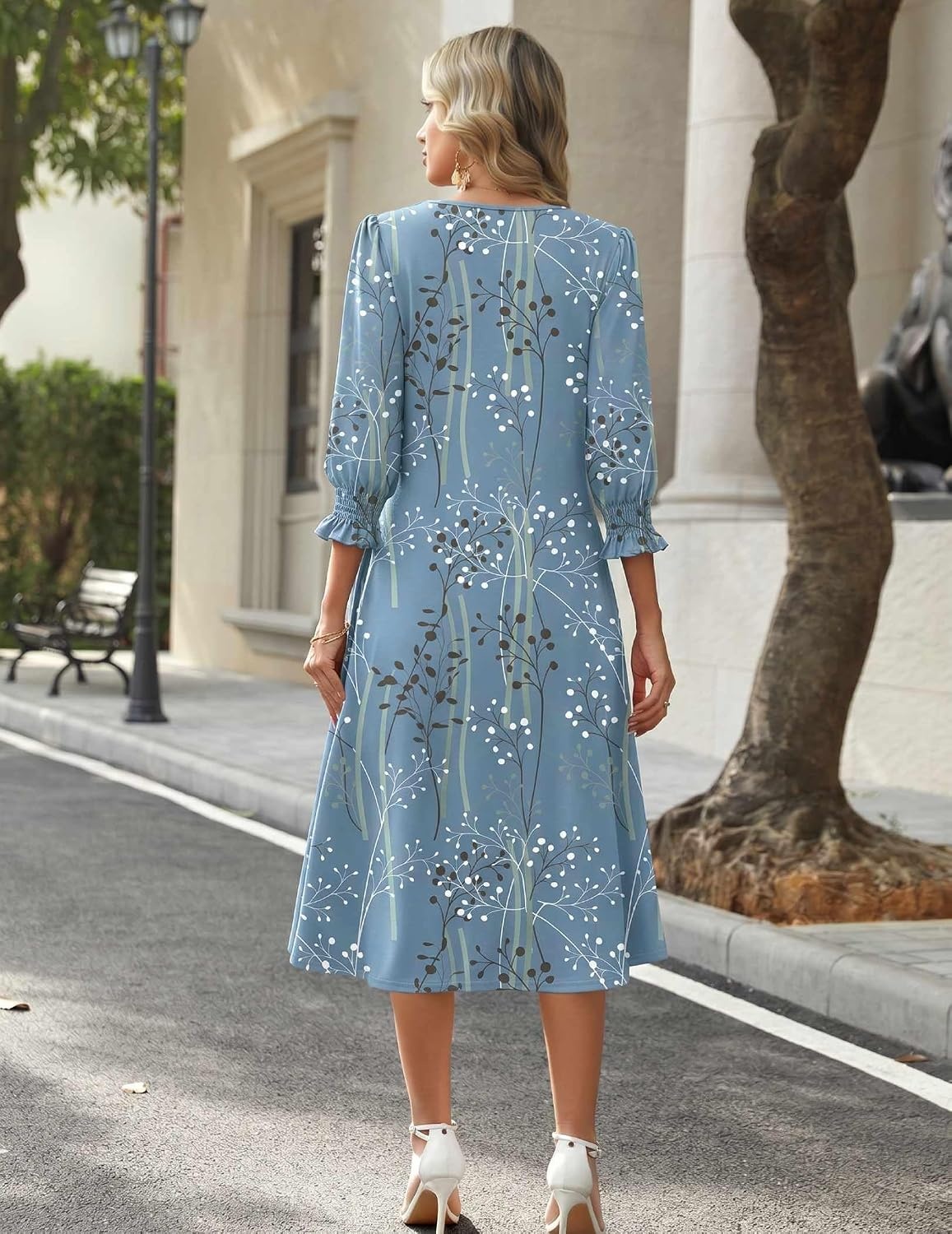 image:imageZeagoo Summer Dresses for Women 2026 34 Sleeve Dress for Women Floral Midi Dresses for Casual Womens Dresses with PocketsCfloralsp111new