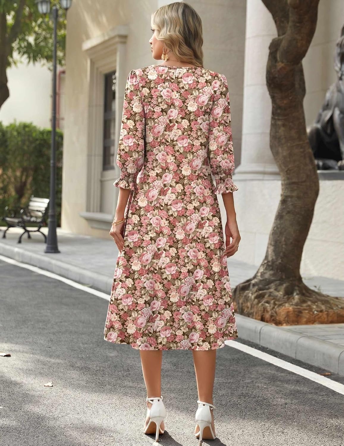 image:imageZeagoo Summer Dresses for Women 2026 34 Sleeve Dress for Women Floral Midi Dresses for Casual Womens Dresses with PocketsCfloralwf87new