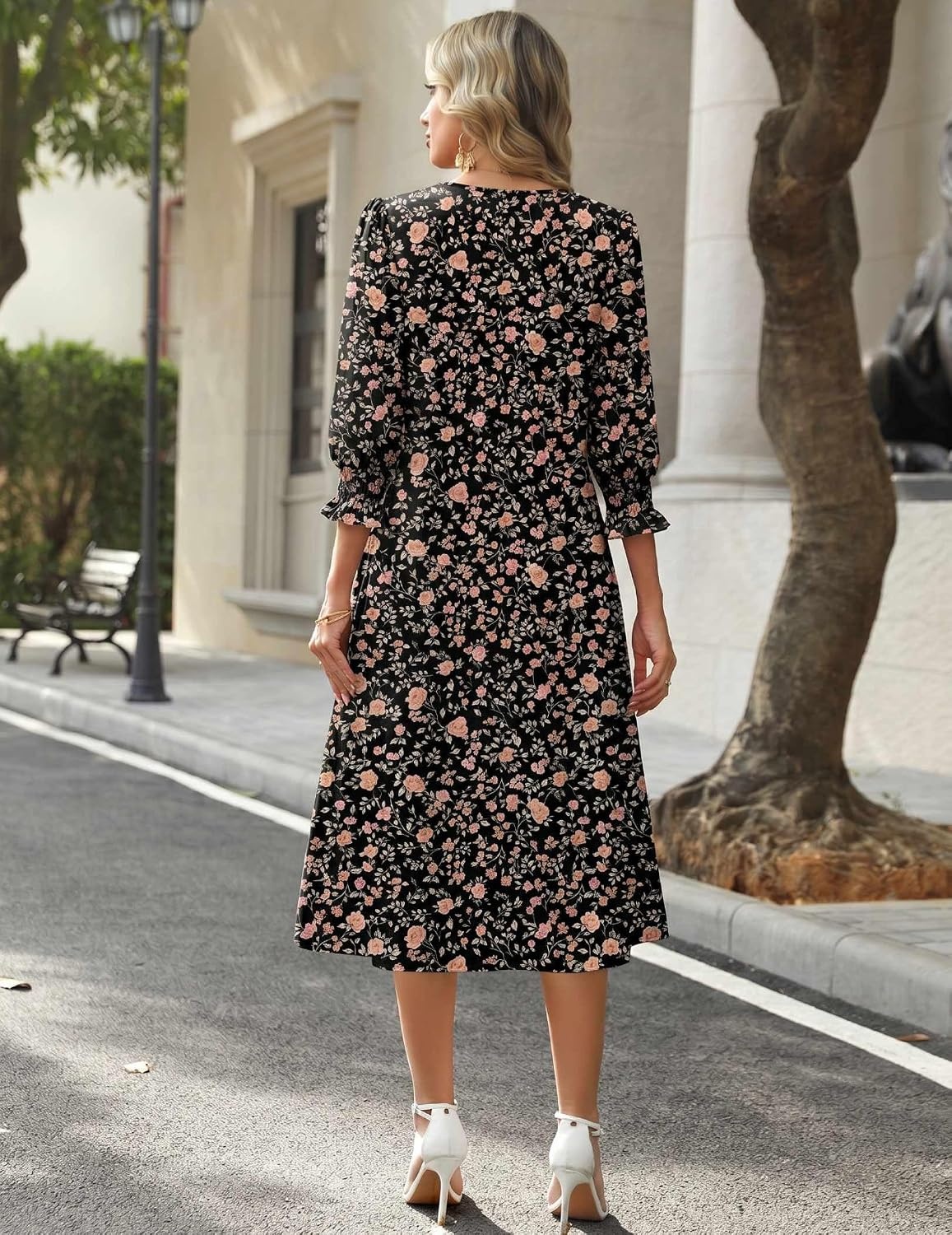 image:imageZeagoo Summer Dresses for Women 2026 34 Sleeve Dress for Women Floral Midi Dresses for Casual Womens Dresses with PocketsCfloralxh532new