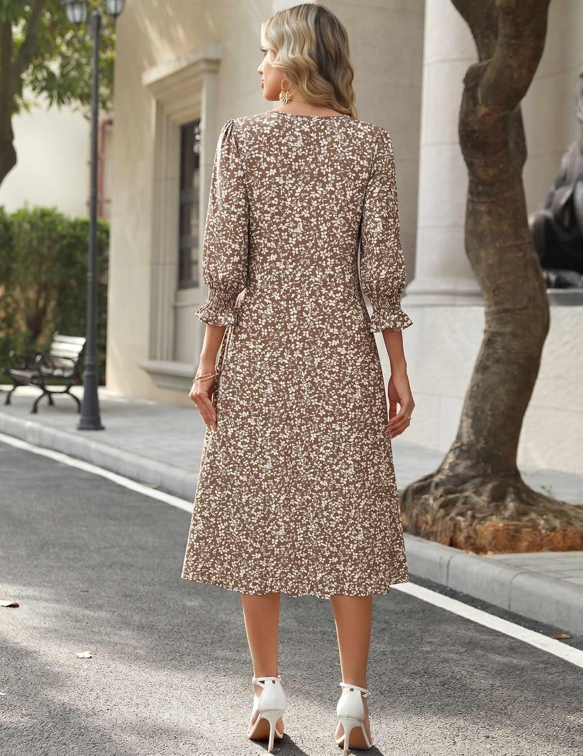 image:imageZeagoo Summer Dresses for Women 2026 34 Sleeve Dress for Women Floral Midi Dresses for Casual Womens Dresses with PocketsCfloralxh594new