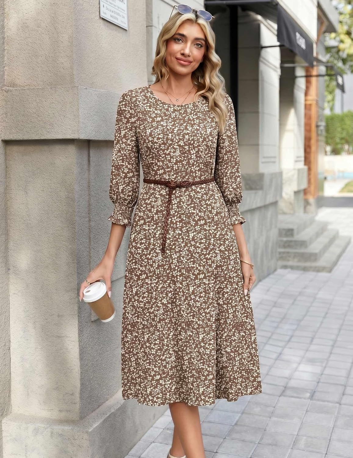 image:imageZeagoo Summer Dresses for Women 2026 34 Sleeve Dress for Women Floral Midi Dresses for Casual Womens Dresses with PocketsCfloralxh594new
