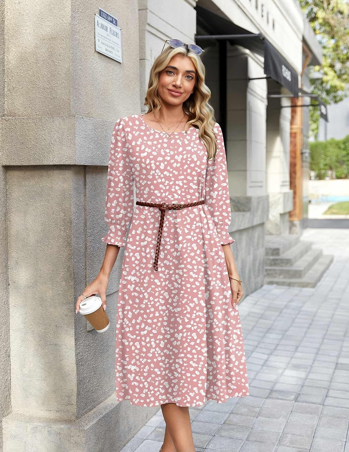 image:imageZeagoo Summer Dresses for Women 2026 34 Sleeve Dress for Women Floral Midi Dresses for Casual Womens Dresses with PocketsFloraljh589