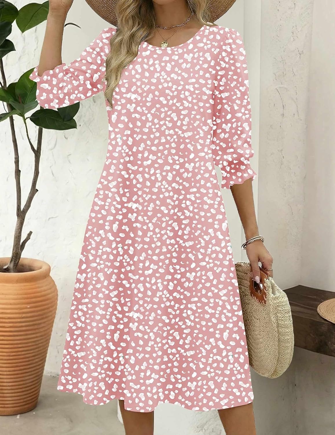 image:imageZeagoo Summer Dresses for Women 2026 34 Sleeve Dress for Women Floral Midi Dresses for Casual Womens Dresses with PocketsFloraljh589