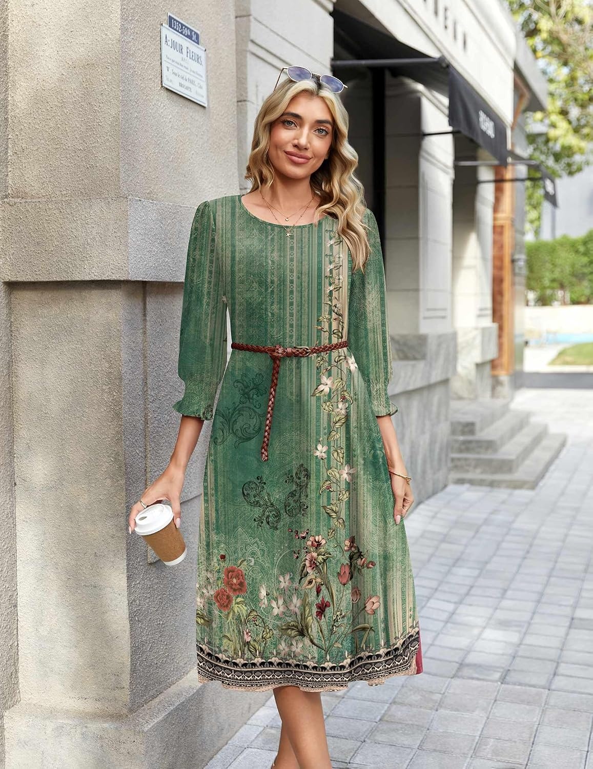 image:imageZeagoo Summer Dresses for Women 2026 34 Sleeve Dress for Women Floral Midi Dresses for Casual Womens Dresses with PocketsFloralmz840