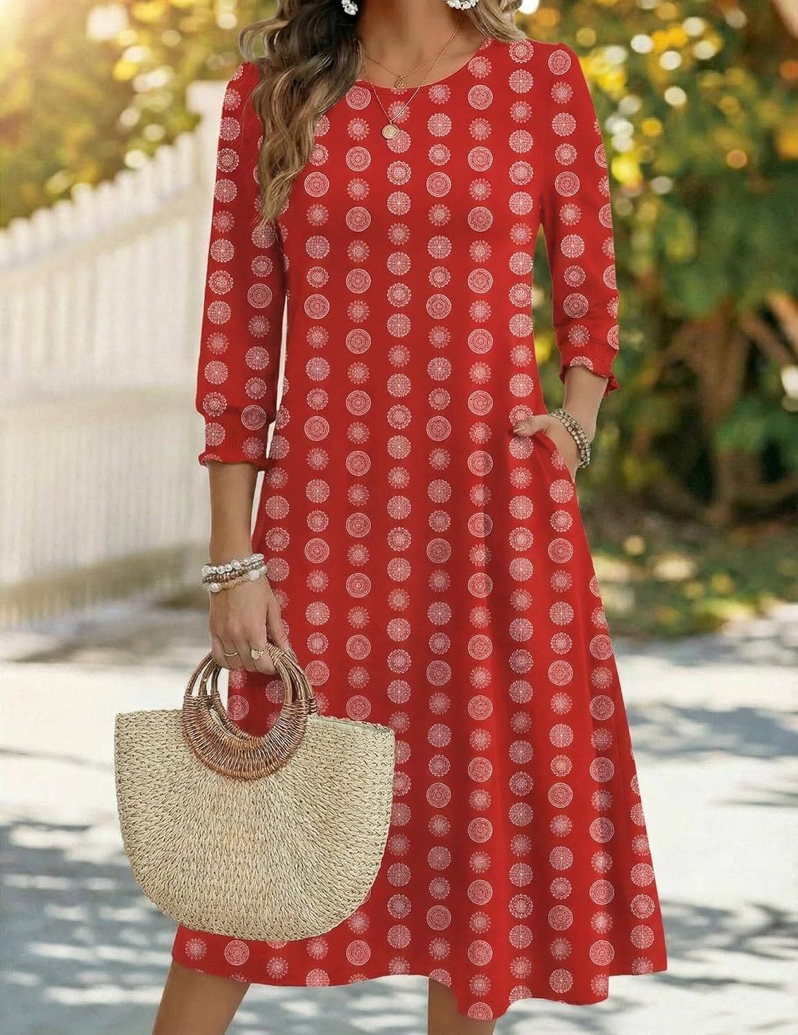 image:imageZeagoo Summer Dresses for Women 2026 34 Sleeve Dress for Women Floral Midi Dresses for Casual Womens Dresses with PocketsFloralmz910