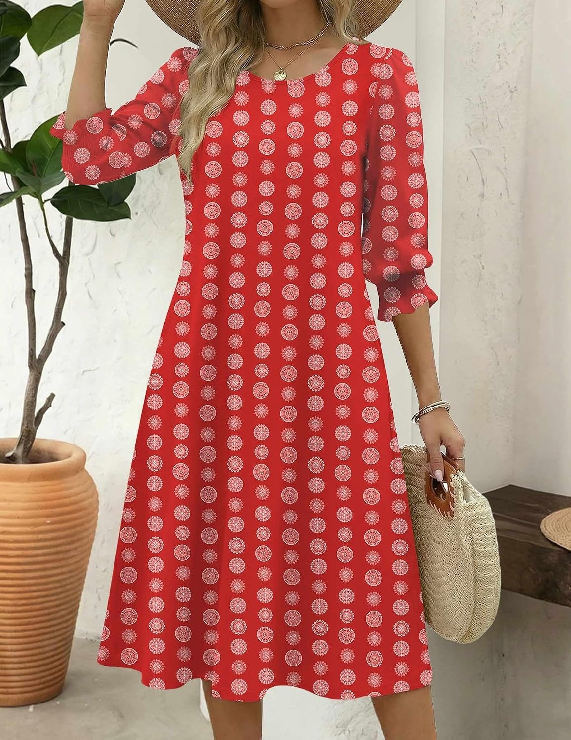 image:imageZeagoo Summer Dresses for Women 2026 34 Sleeve Dress for Women Floral Midi Dresses for Casual Womens Dresses with PocketsFloralmz910