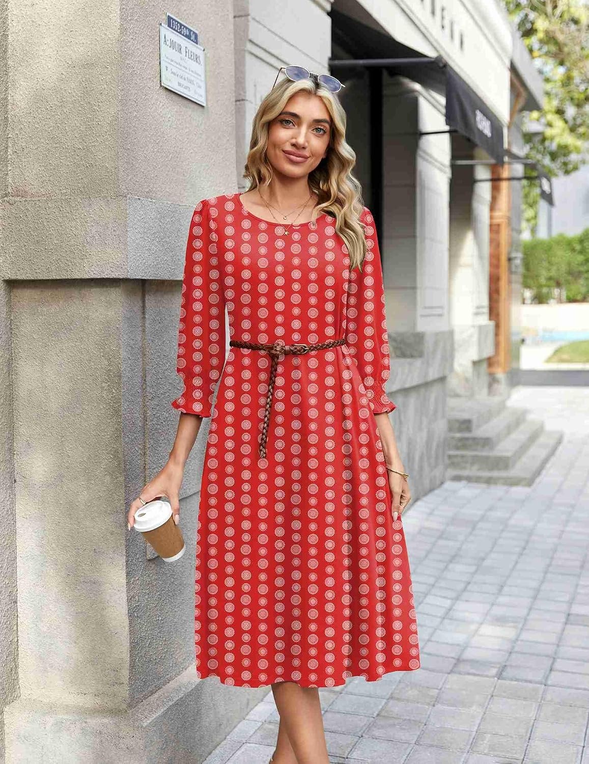 image:imageZeagoo Summer Dresses for Women 2026 34 Sleeve Dress for Women Floral Midi Dresses for Casual Womens Dresses with PocketsFloralmz910