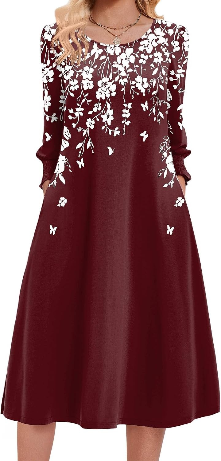 image:imageZeagoo Summer Dresses for Women 2026 34 Sleeve Dress for Women Floral Midi Dresses for Casual Womens Dresses with PocketsFloralsf186