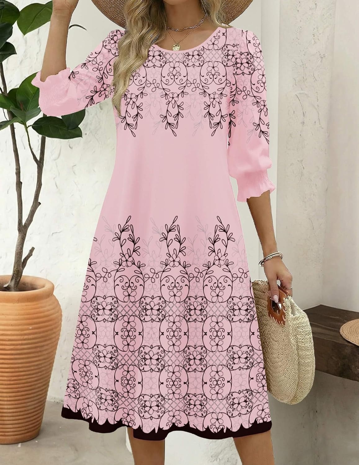 image:imageZeagoo Summer Dresses for Women 2026 34 Sleeve Dress for Women Floral Midi Dresses for Casual Womens Dresses with PocketsFloralsf292