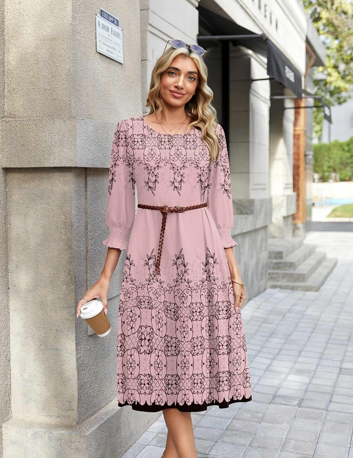 image:imageZeagoo Summer Dresses for Women 2026 34 Sleeve Dress for Women Floral Midi Dresses for Casual Womens Dresses with PocketsFloralsf292