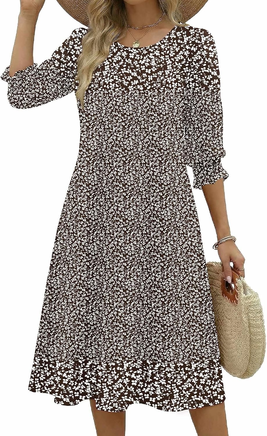 image:imageZeagoo Summer Dresses for Women 2026 34 Sleeve Dress for Women Floral Midi Dresses for Casual Womens Dresses with PocketsFloralxh526