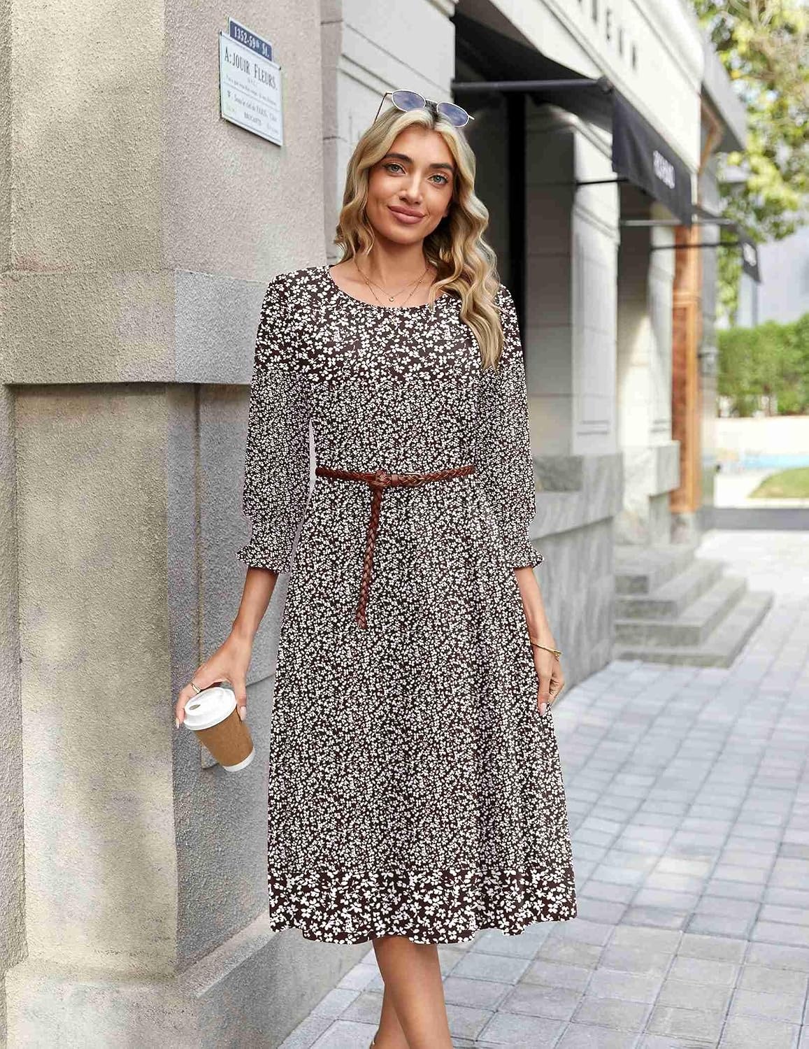 image:imageZeagoo Summer Dresses for Women 2026 34 Sleeve Dress for Women Floral Midi Dresses for Casual Womens Dresses with PocketsFloralxh526