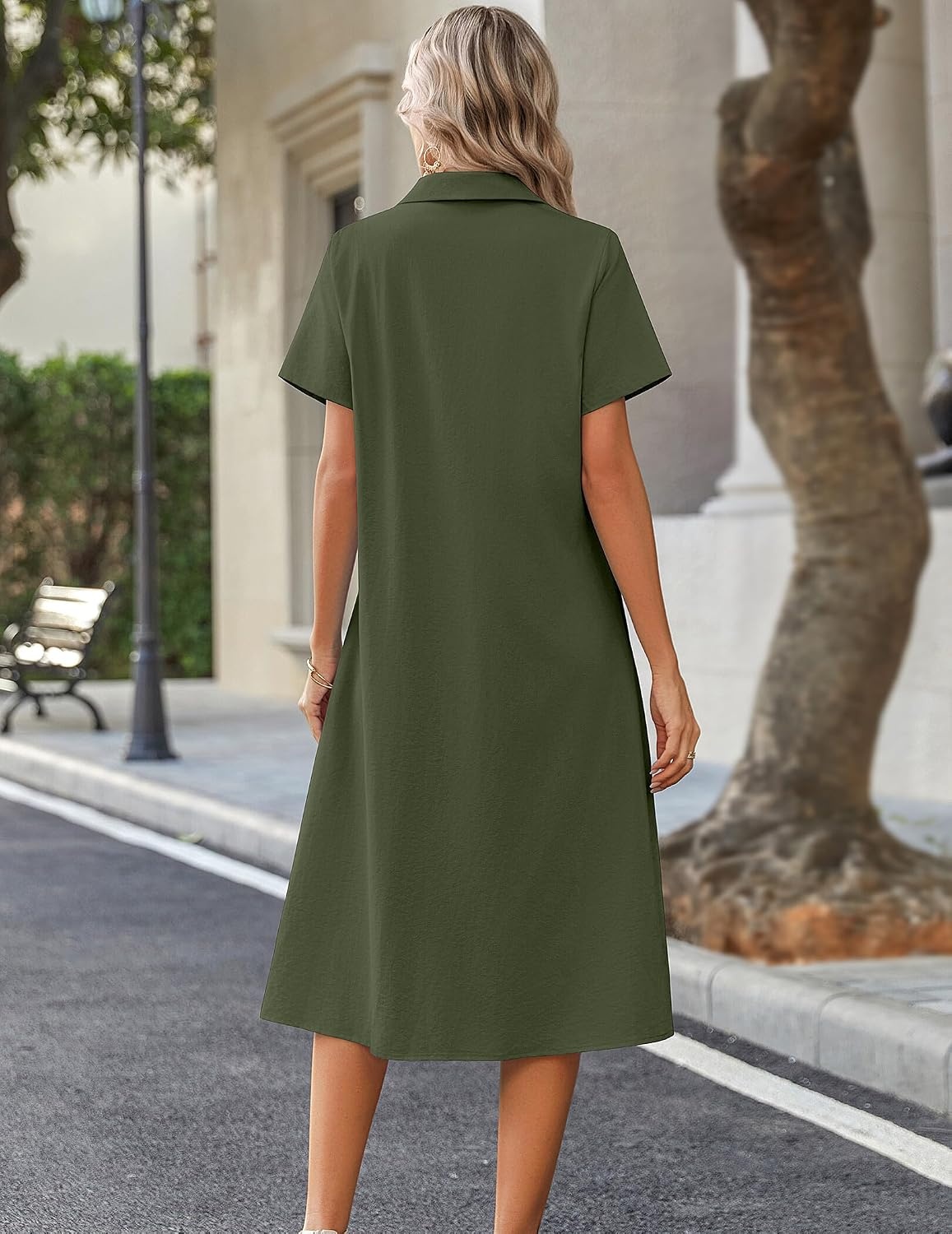 image:imageZeagoo Summer Dresses for Women 2026 Button Down Shirt Dresses Aline Long Sundress Short Sleeve Beach Travel Cover UpArmy Green