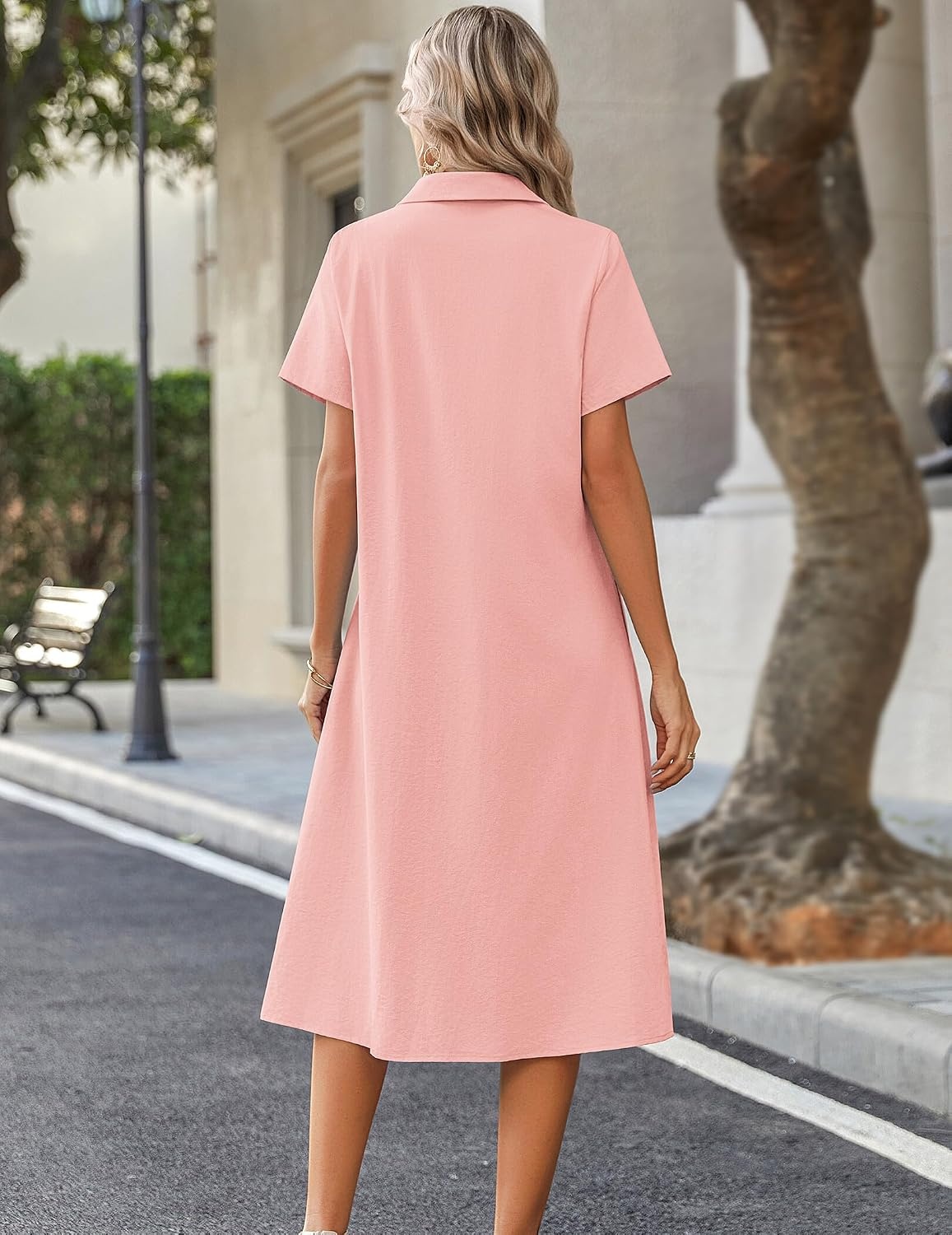 image:imageZeagoo Summer Dresses for Women 2026 Button Down Shirt Dresses Aline Long Sundress Short Sleeve Beach Travel Cover UpPink
