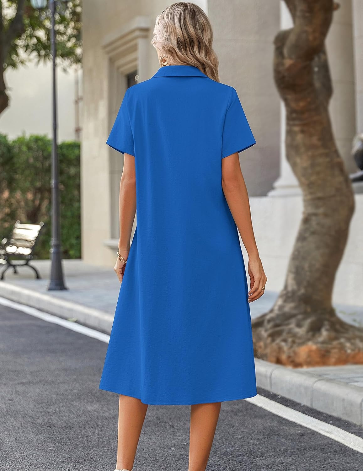 image:imageZeagoo Summer Dresses for Women 2026 Button Down Shirt Dresses Aline Long Sundress Short Sleeve Beach Travel Cover UpRoyal Blue