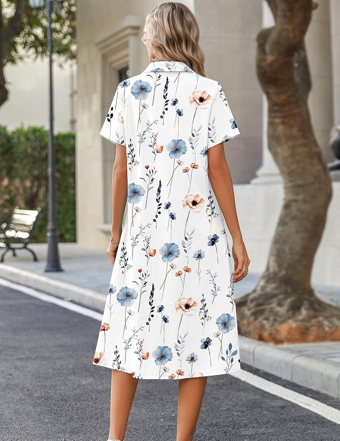 image:imageZeagoo Summer Dresses for Women 2026 Button Down Shirt Dresses Aline Long Sundress Short Sleeve Beach Travel Cover UpWhite Floral