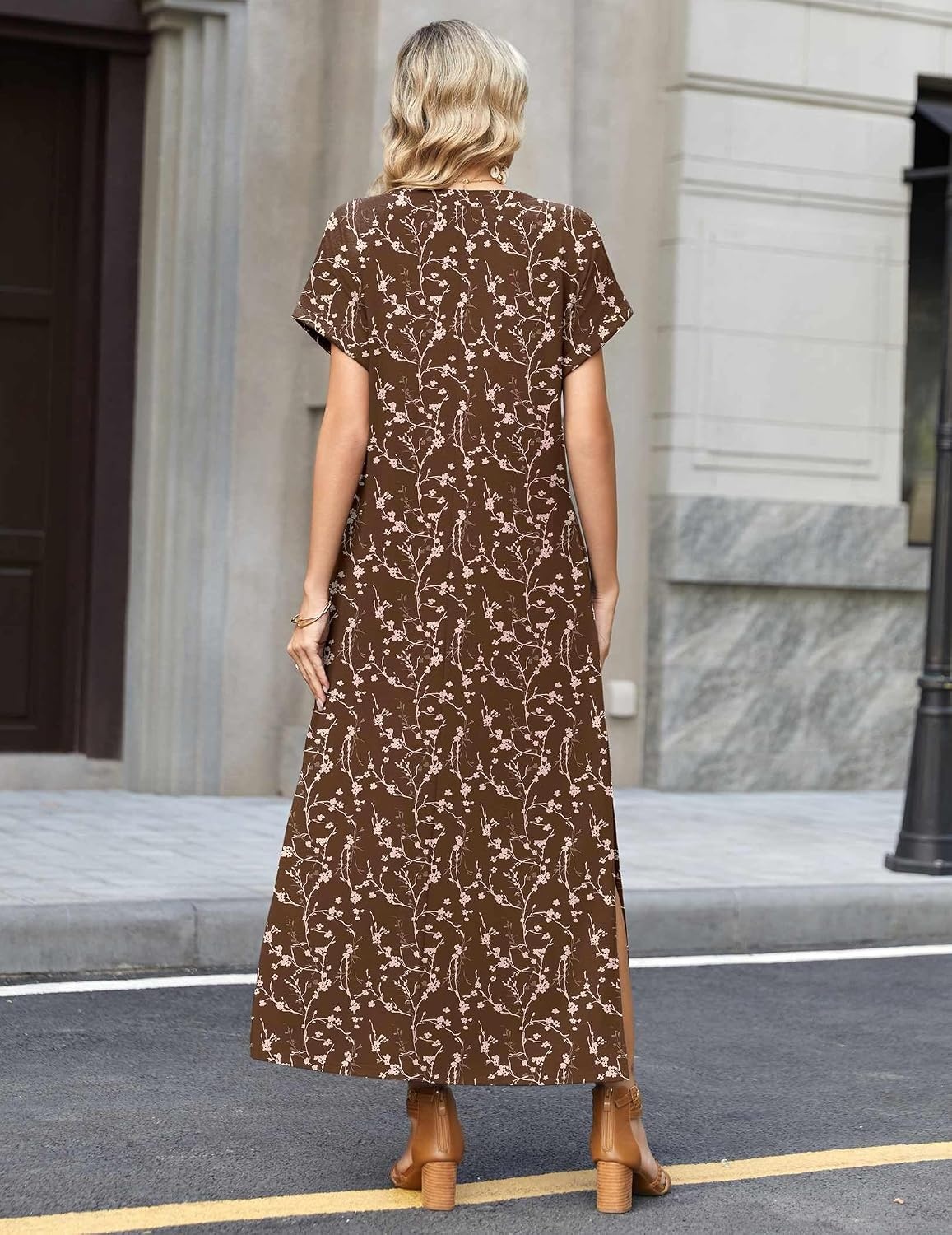 image:imageZeagoo Summer Dresses for Women 2026 Maxi Dresses Vacation Sundress Short Sleeve Casual Sundresses Split Dress with PocketsAfloralxh267
