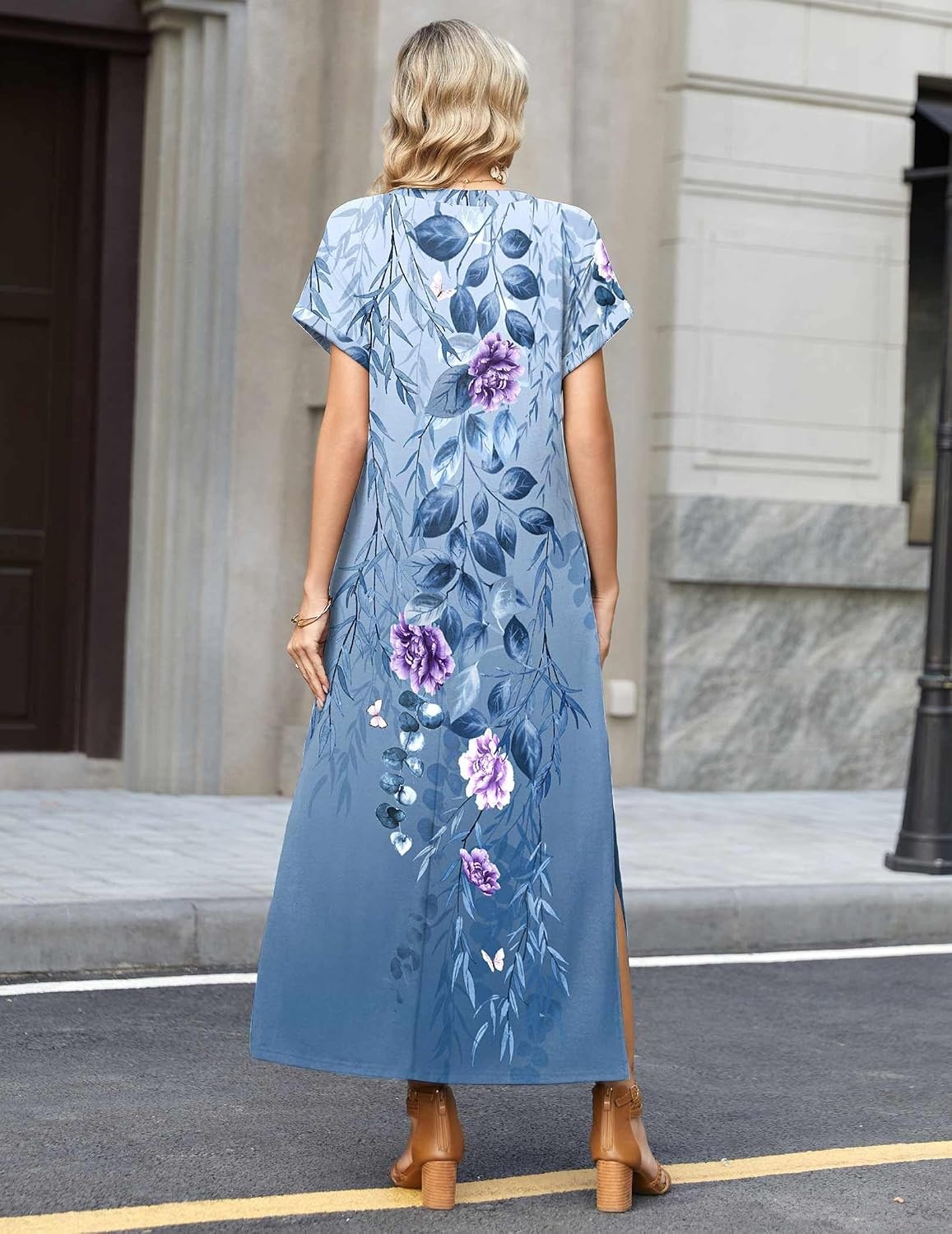 image:imageZeagoo Summer Dresses for Women 2026 Maxi Dresses Vacation Sundress Short Sleeve Casual Sundresses Split Dress with PocketsFloralbf171