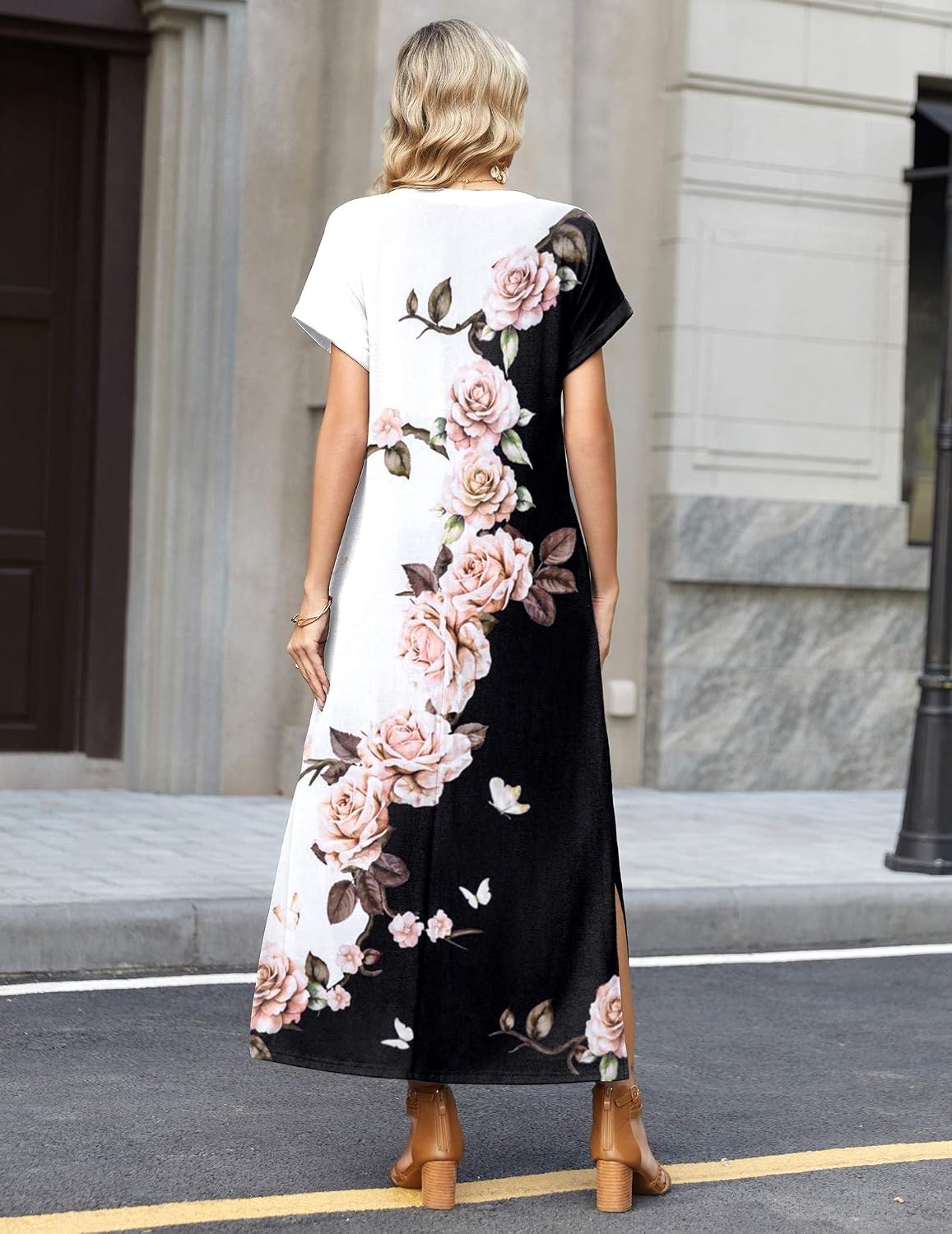 image:imageZeagoo Summer Dresses for Women 2026 Maxi Dresses Vacation Sundress Short Sleeve Casual Sundresses Split Dress with PocketsFloralbf348
