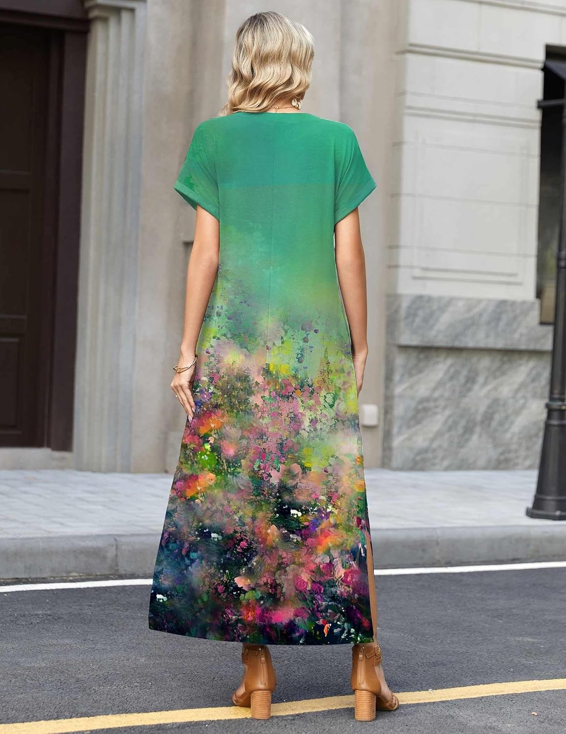 image:imageZeagoo Summer Dresses for Women 2026 Maxi Dresses Vacation Sundress Short Sleeve Casual Sundresses Split Dress with PocketsFloralcx322