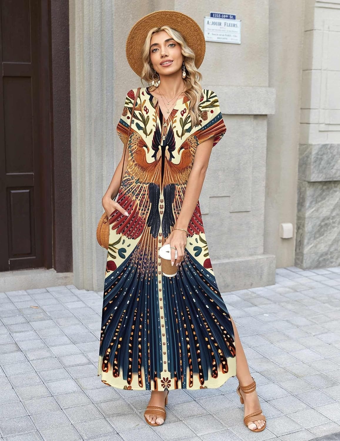 image:imageZeagoo Summer Dresses for Women 2026 Maxi Dresses Vacation Sundress Short Sleeve Casual Sundresses Split Dress with PocketsFloraldw179