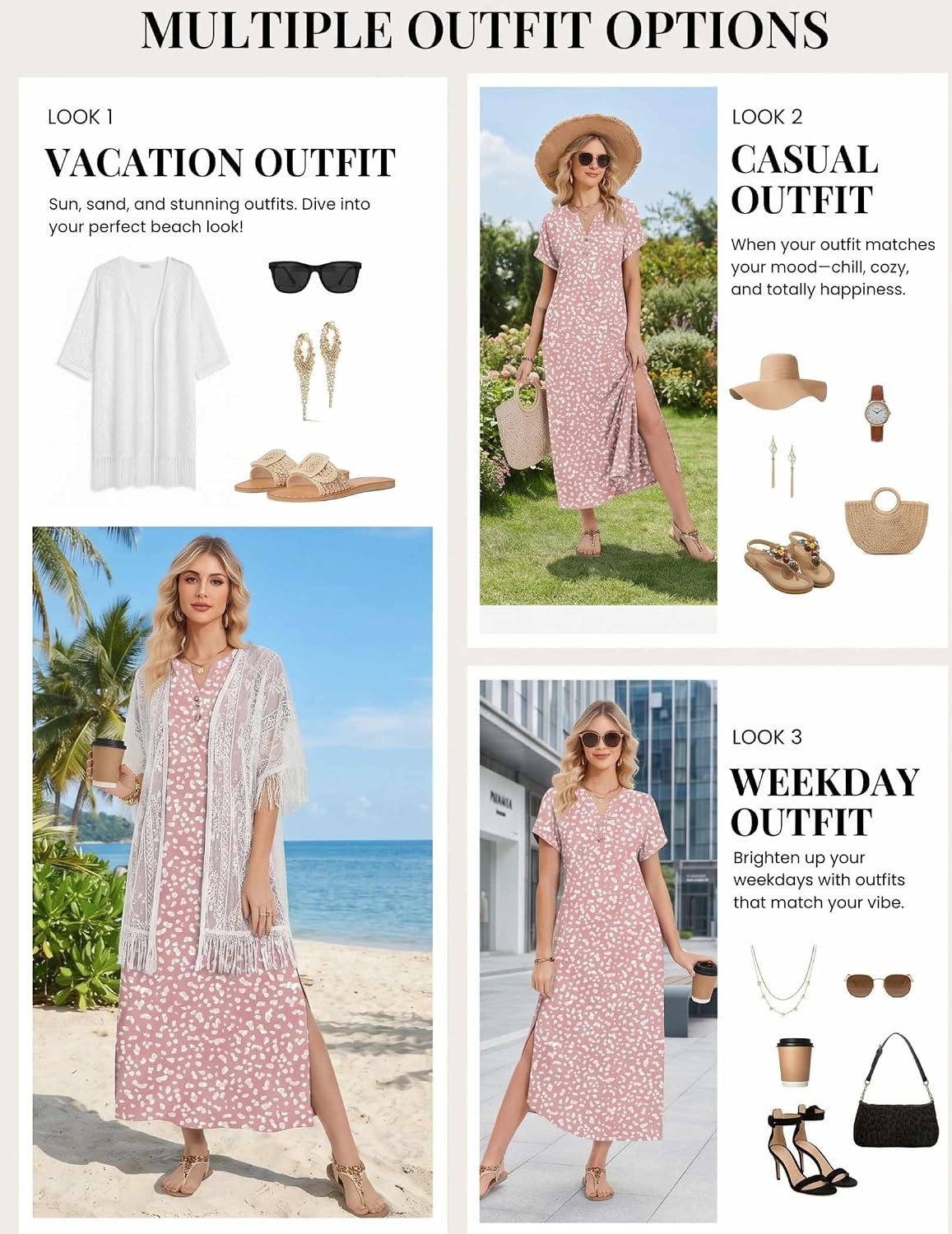 image:imageZeagoo Summer Dresses for Women 2026 Maxi Dresses Vacation Sundress Short Sleeve Casual Sundresses Split Dress with PocketsFloraljh589new