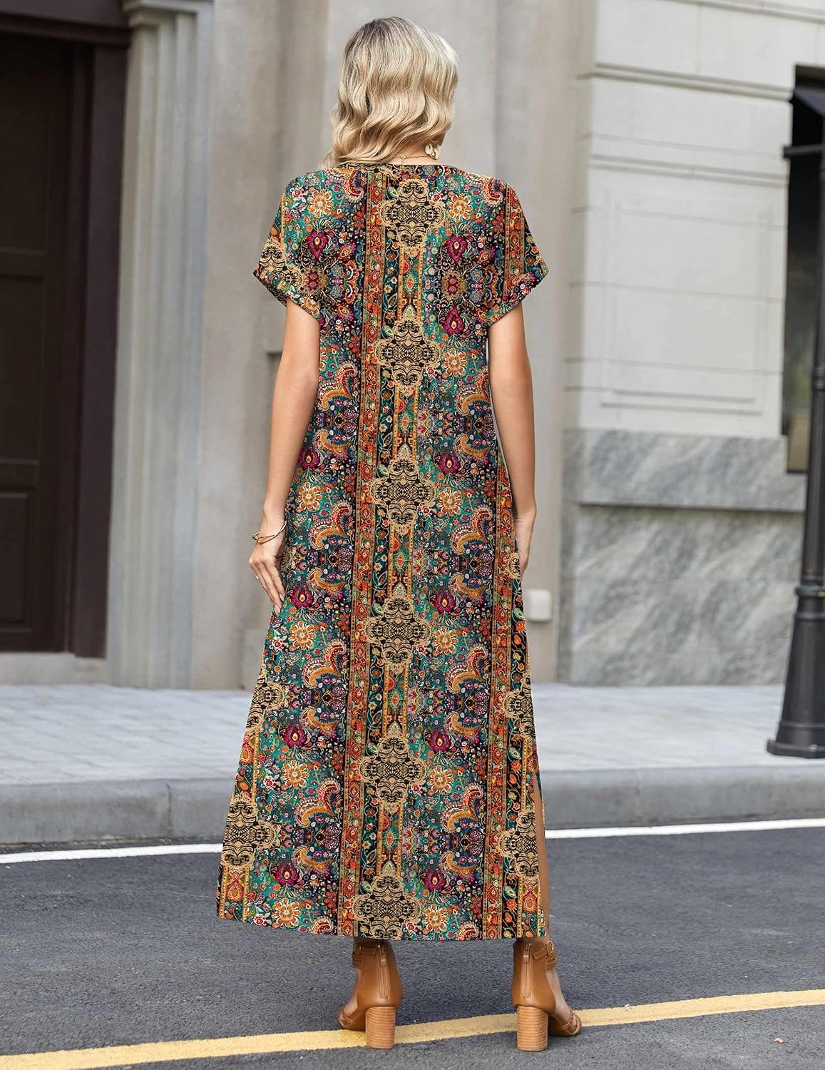 image:imageZeagoo Summer Dresses for Women 2026 Maxi Dresses Vacation Sundress Short Sleeve Casual Sundresses Split Dress with PocketsFloralmz721