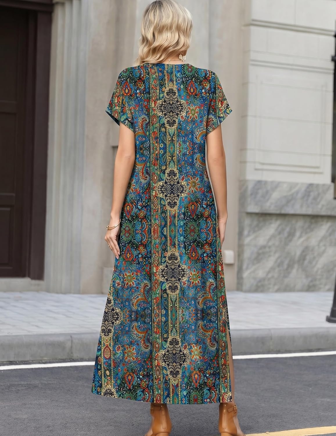 image:imageZeagoo Summer Dresses for Women 2026 Maxi Dresses Vacation Sundress Short Sleeve Casual Sundresses Split Dress with PocketsFloralmz779new