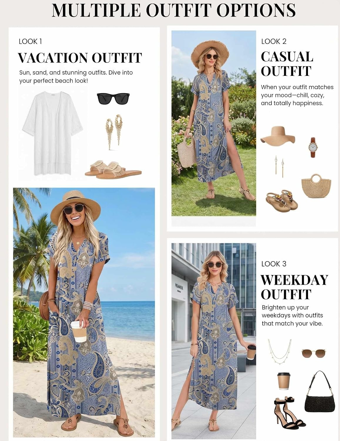 image:imageZeagoo Summer Dresses for Women 2026 Maxi Dresses Vacation Sundress Short Sleeve Casual Sundresses Split Dress with PocketsFloralmz919new