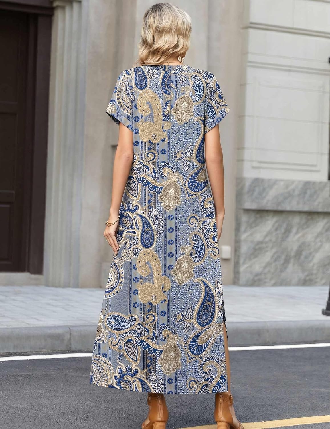 image:imageZeagoo Summer Dresses for Women 2026 Maxi Dresses Vacation Sundress Short Sleeve Casual Sundresses Split Dress with PocketsFloralmz919new