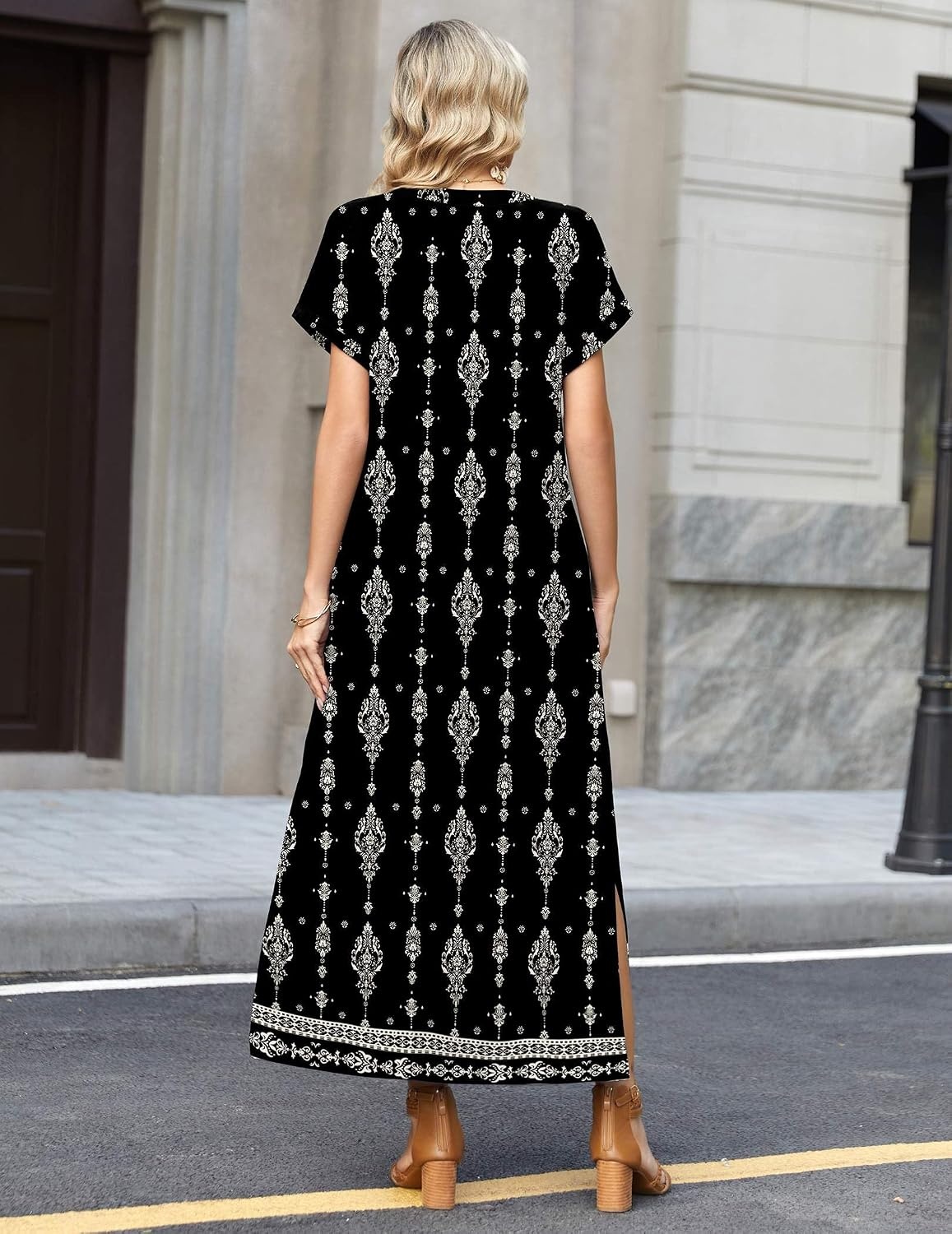 image:imageZeagoo Summer Dresses for Women 2026 Maxi Dresses Vacation Sundress Short Sleeve Casual Sundresses Split Dress with PocketsFloralmz921