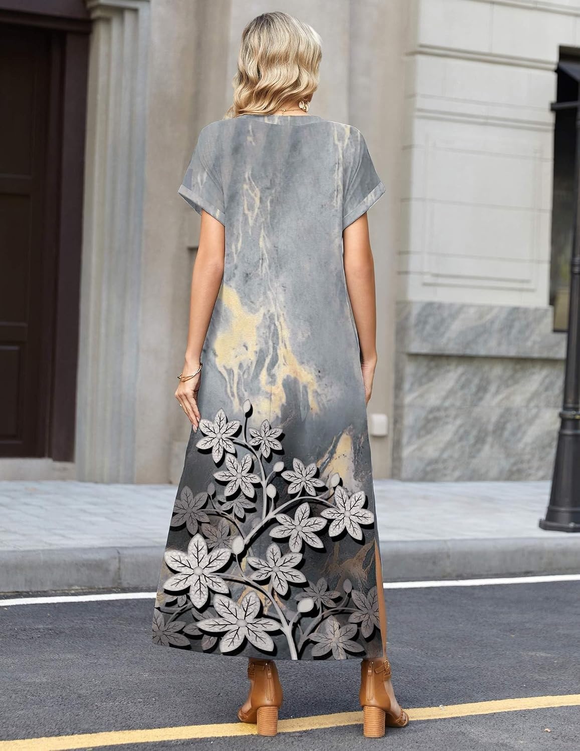 image:imageZeagoo Summer Dresses for Women 2026 Maxi Dresses Vacation Sundress Short Sleeve Casual Sundresses Split Dress with PocketsFloralsf312