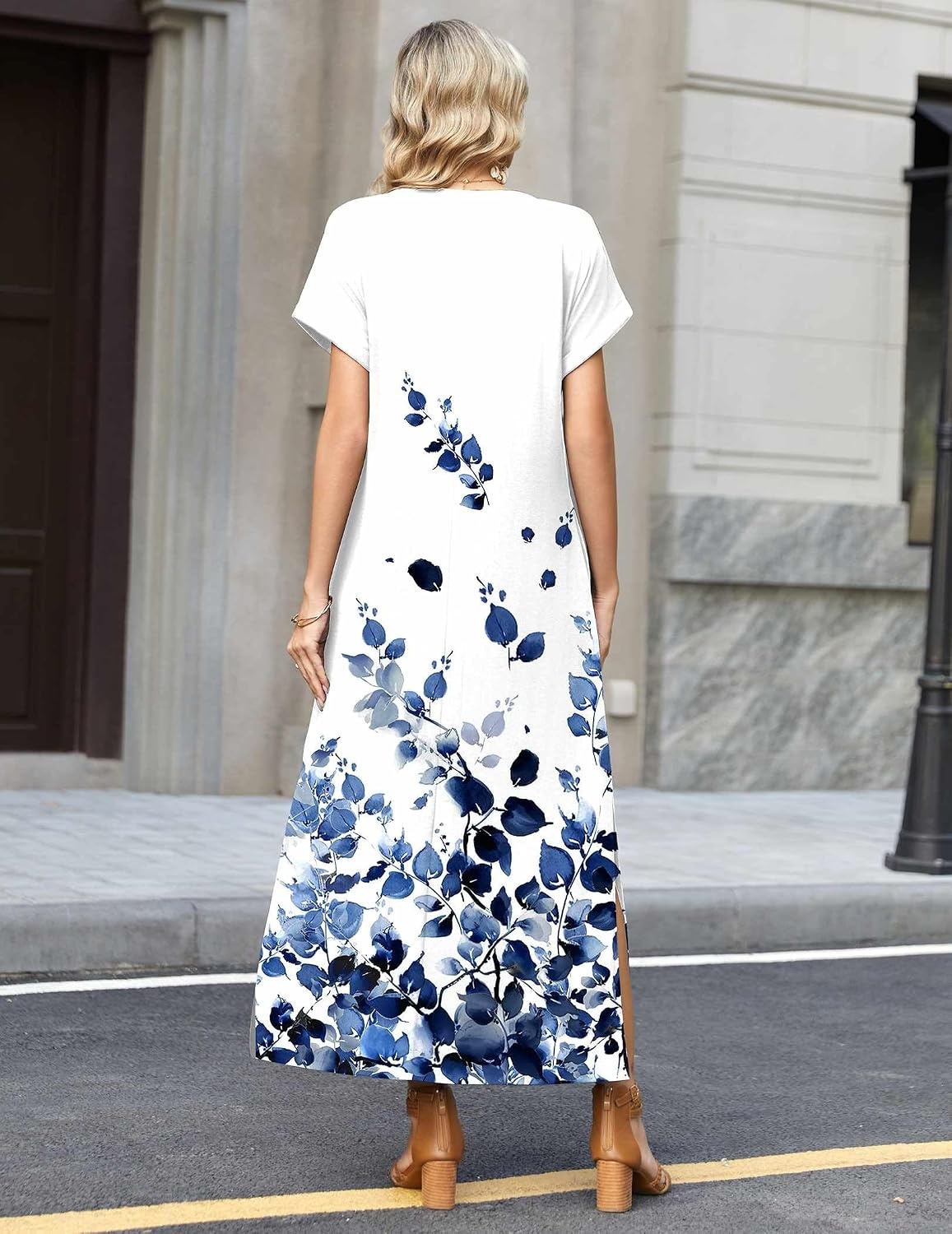 image:imageZeagoo Summer Dresses for Women 2026 Maxi Dresses Vacation Sundress Short Sleeve Casual Sundresses Split Dress with PocketsFloralwf118