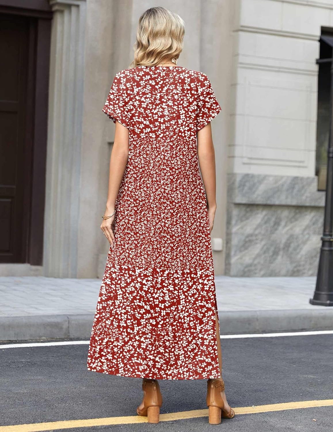 image:imageZeagoo Summer Dresses for Women 2026 Maxi Dresses Vacation Sundress Short Sleeve Casual Sundresses Split Dress with PocketsFloralxh518