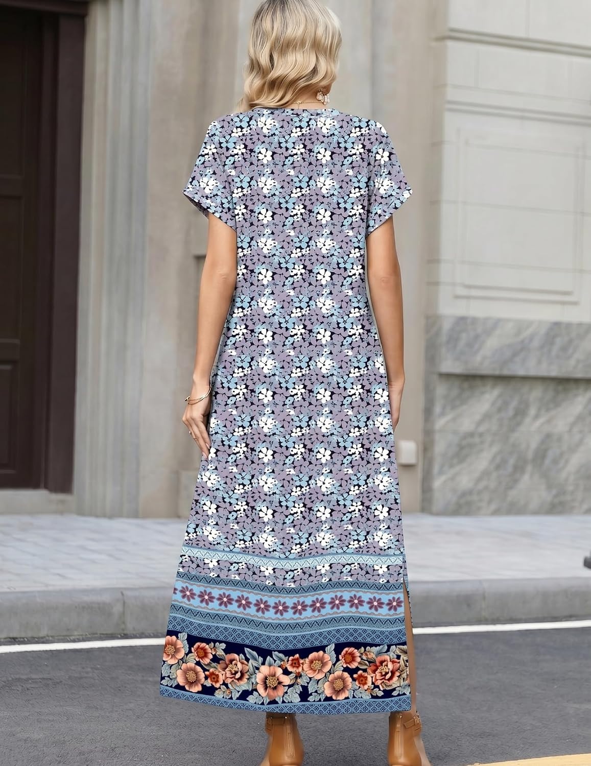 image:imageZeagoo Summer Dresses for Women 2026 Maxi Dresses Vacation Sundress Short Sleeve Casual Sundresses Split Dress with PocketsFloralxh547new