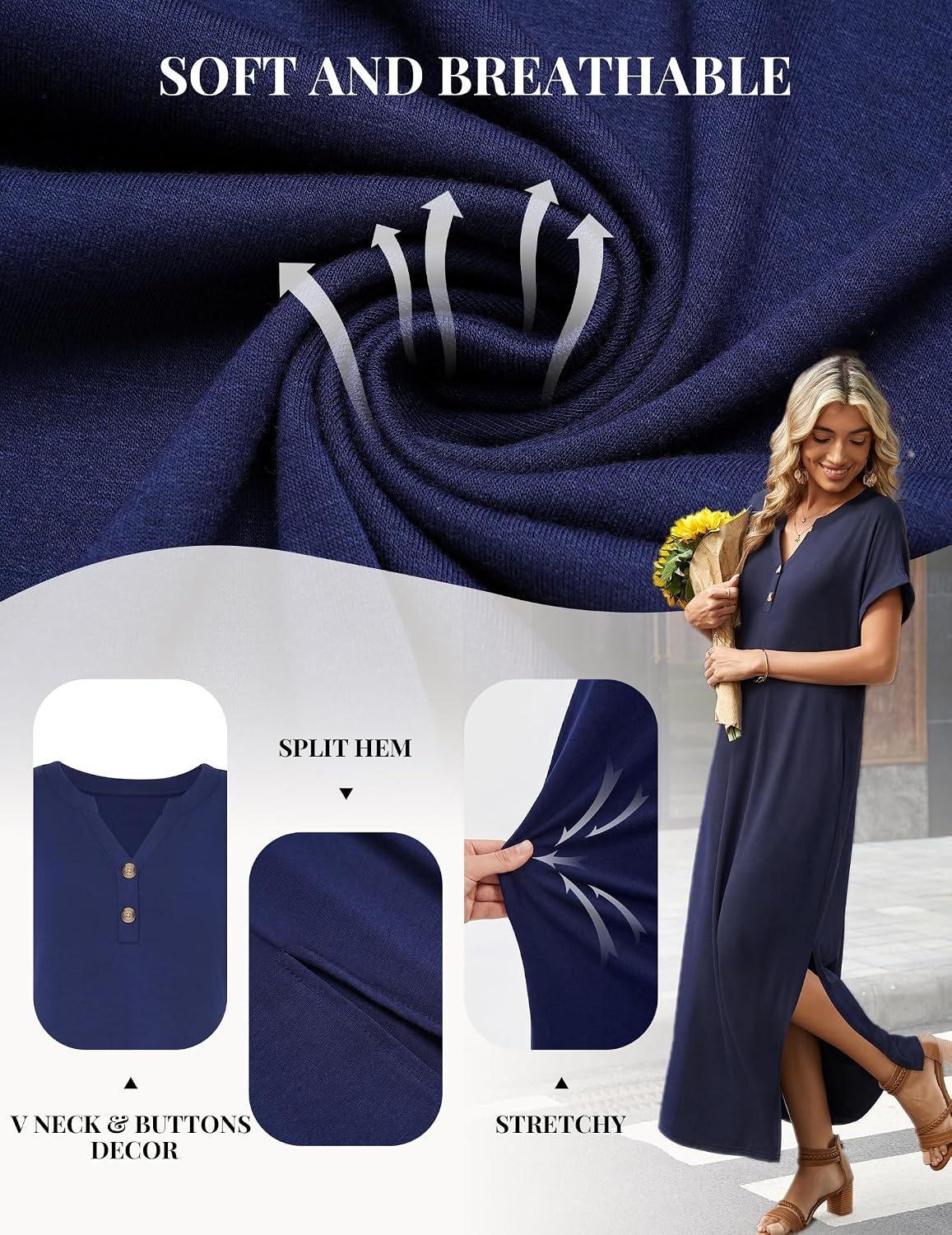 image:imageZeagoo Summer Dresses for Women 2026 Maxi Dresses Vacation Sundress Short Sleeve Casual Sundresses Split Dress with PocketsFloralxh547new