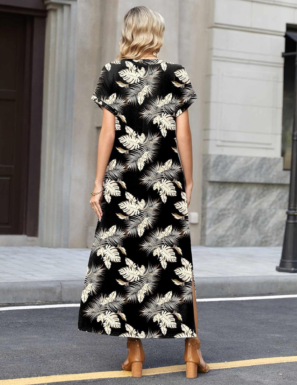 image:imageZeagoo Summer Dresses for Women 2026 Maxi Dresses Vacation Sundress Short Sleeve Casual Sundresses Split Dress with PocketsFloralzw29