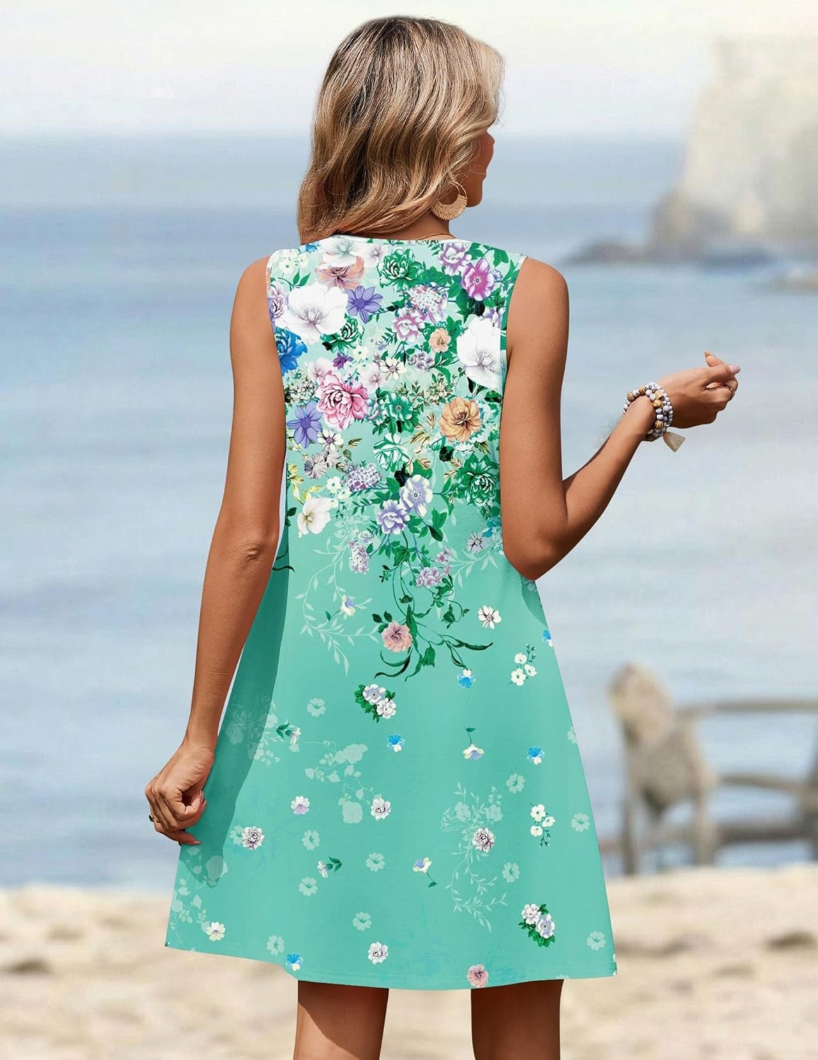 image:imageZeagoo Summer Dresses for Women 2026 Sleeveless Dress V Neck Tank Dress Pleated Floral Tshirt Sundresses with PocketsFloral6