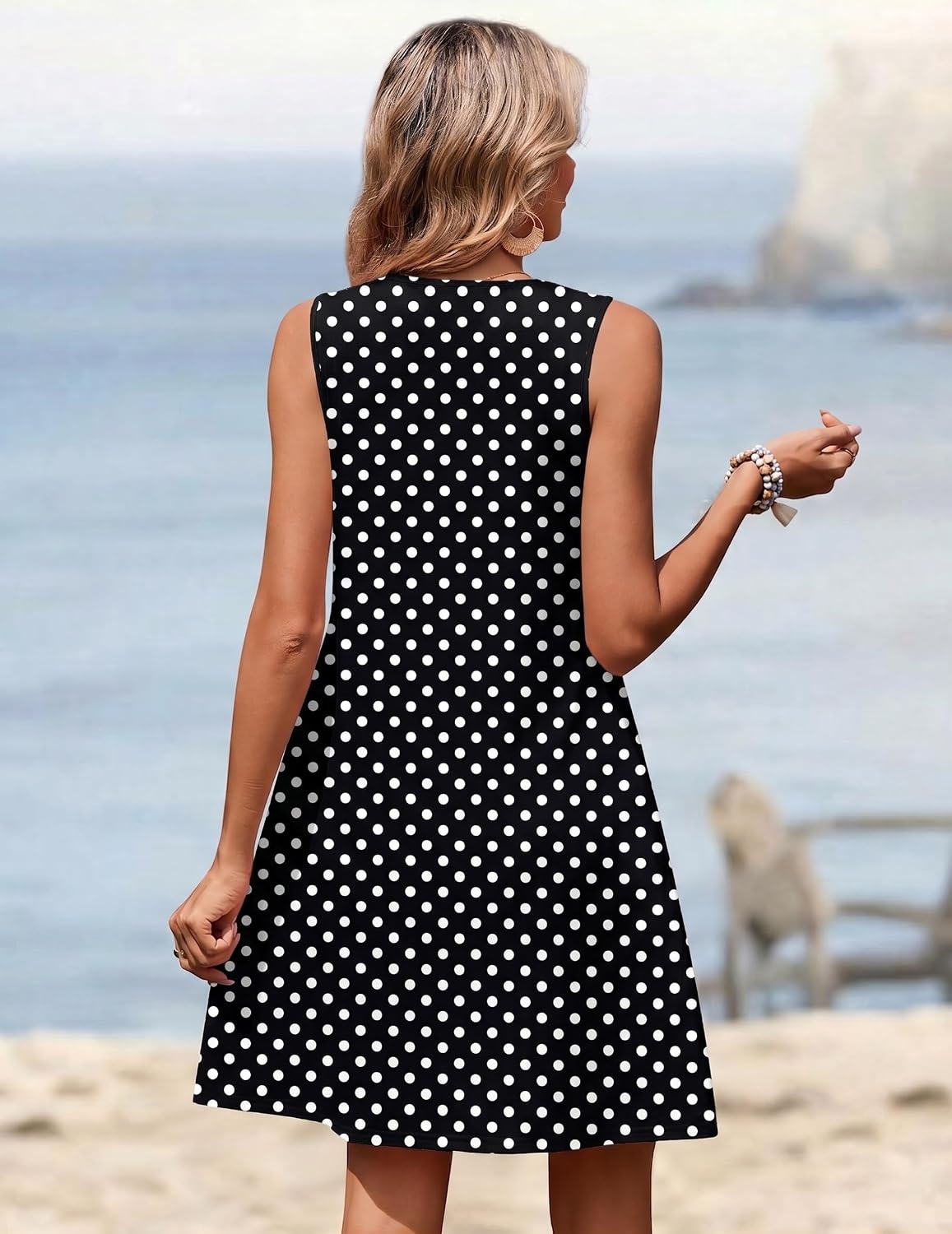 image:imageZeagoo Summer Dresses for Women 2026 Sleeveless Dress V Neck Tank Dress Pleated Floral Tshirt Sundresses with PocketsJh124